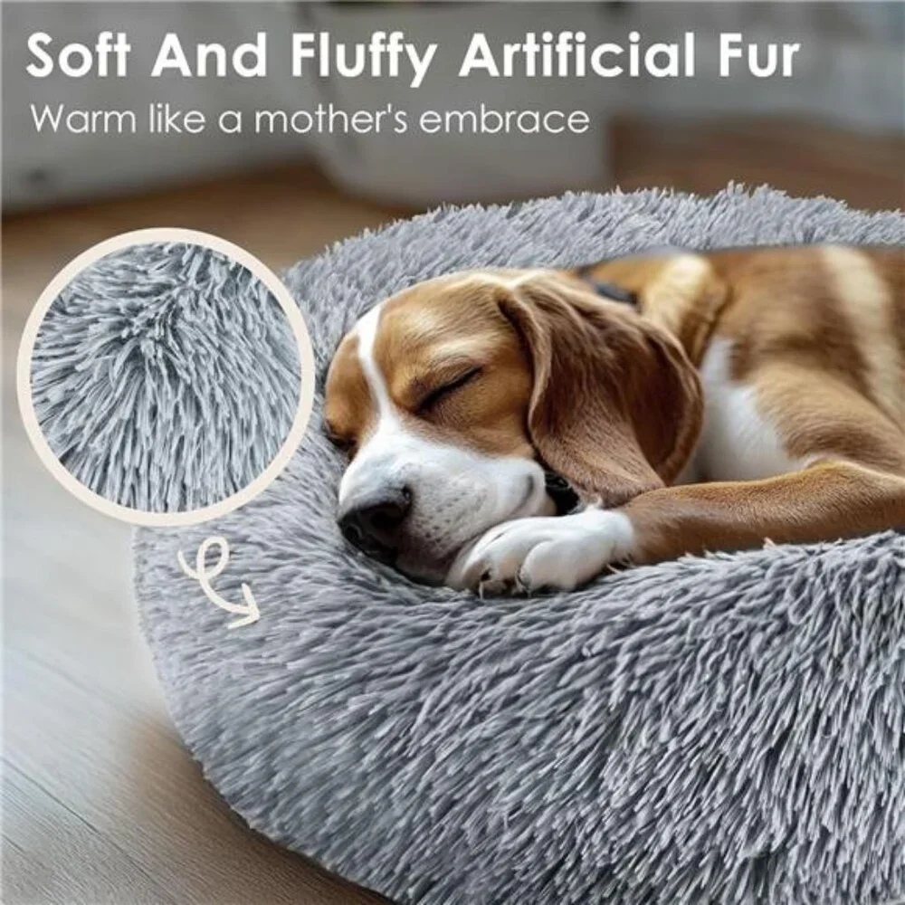 Dog & Cat Bed for Indoor Cats, 20in Calming Donut Bed for Puppy